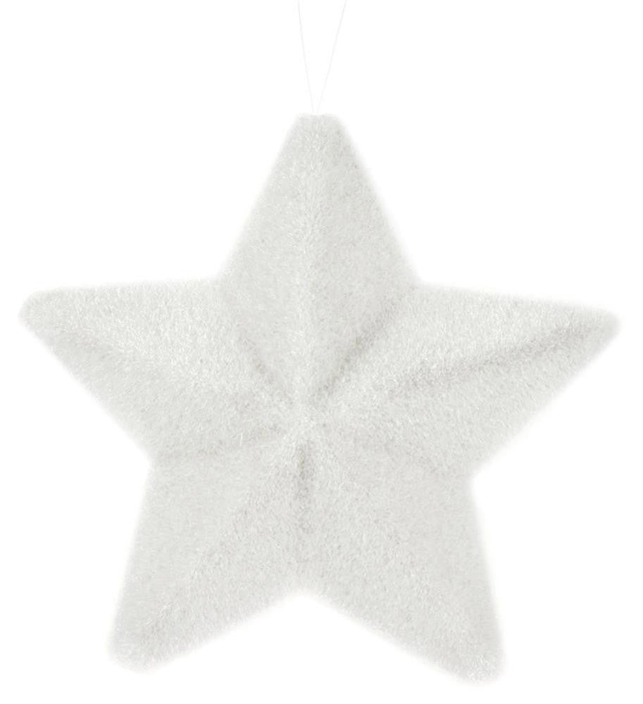 9" Flocked/Glitter Pointed Star: White - HJ902127 - The Wreath Shop