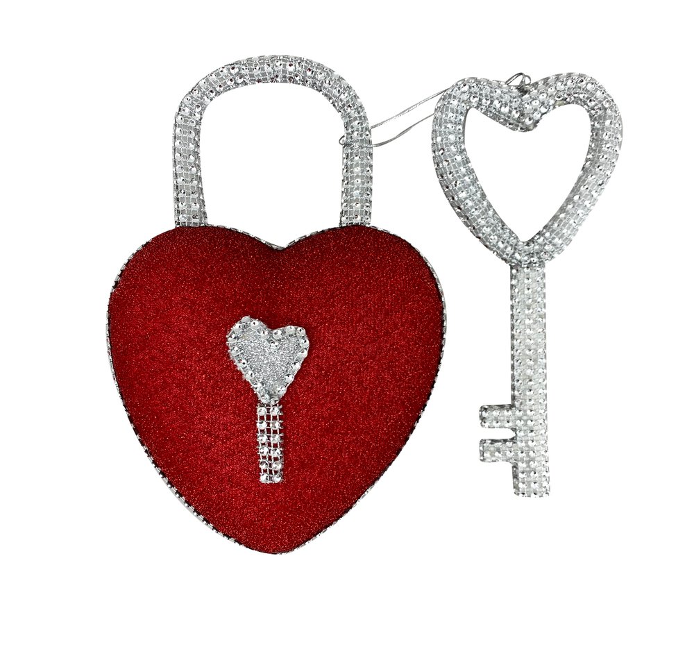 9.5" Bling Heart Lock w/Key - 63011RD - The Wreath Shop