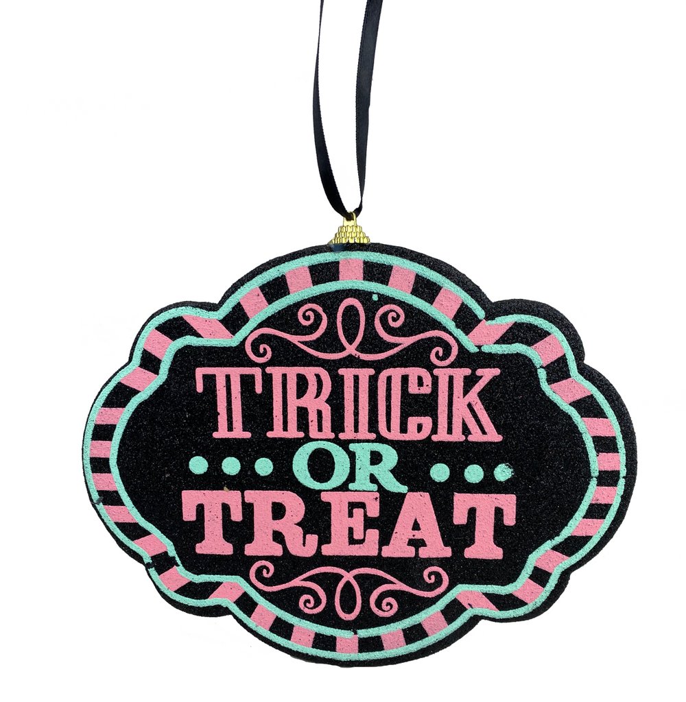 9.5" Trick or Treat Sign: Black/Mint/Pink - 56596MIPK - The Wreath Shop