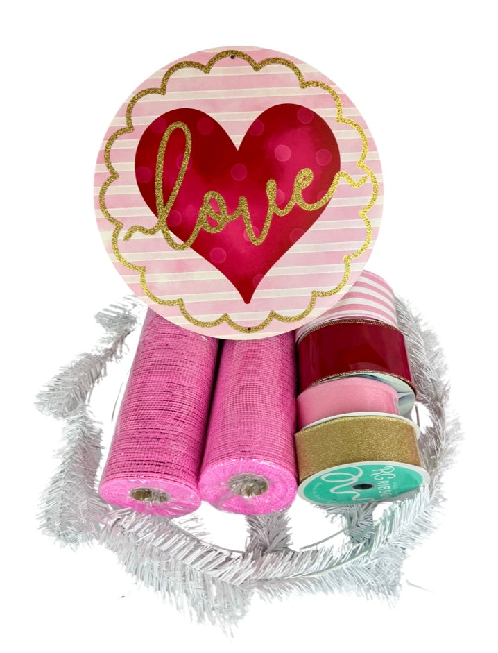 Way To Celebrate Valentine's Day Pink with Red Hearts Ribbon
