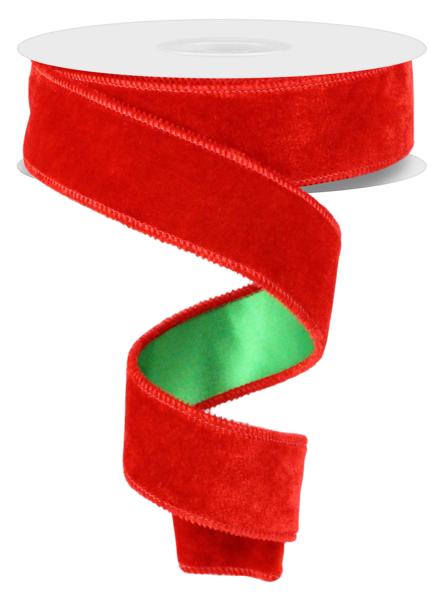 Red Green - 1.5 inch x 10 Yards Deluxe Velvet Satin Backing Ribbon