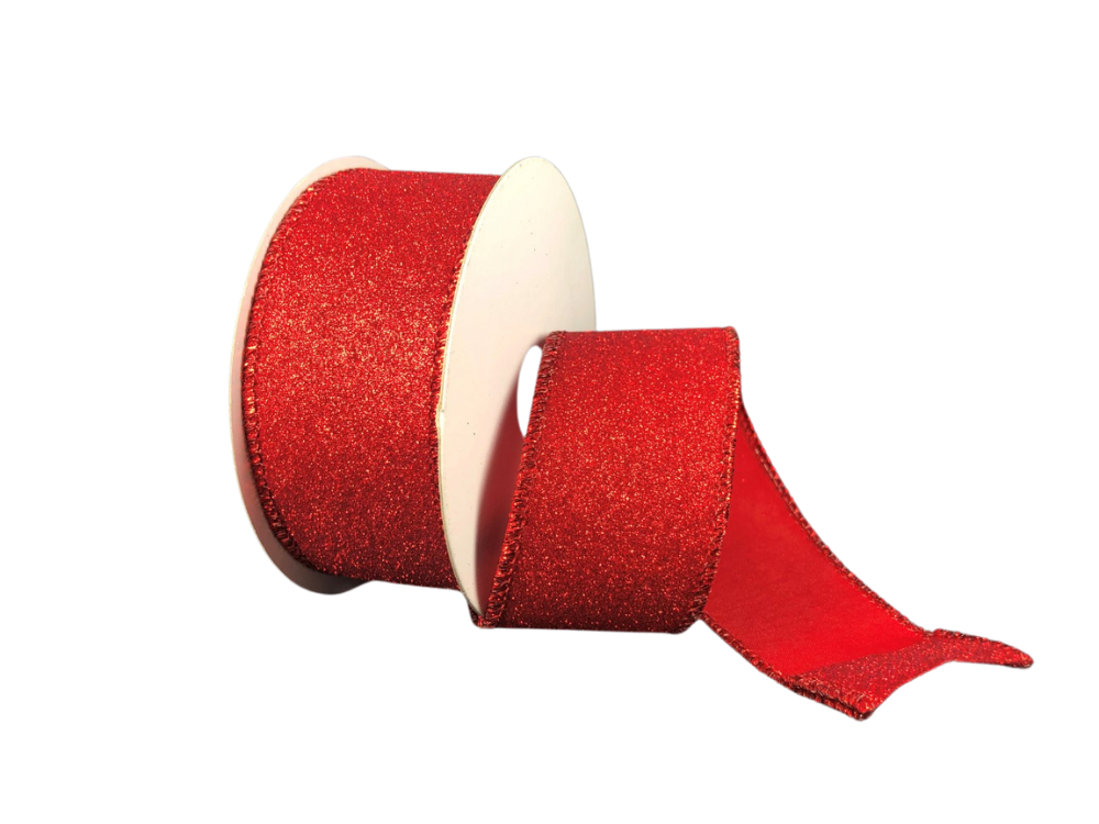 1.5 X 10Yds Wired Squiggle Glitter Net Ribbon Red