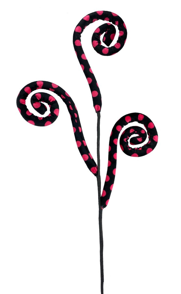 Black/Pink Polka Dot Curly Spray - 29" - 56941BTBK - The Wreath Shop
