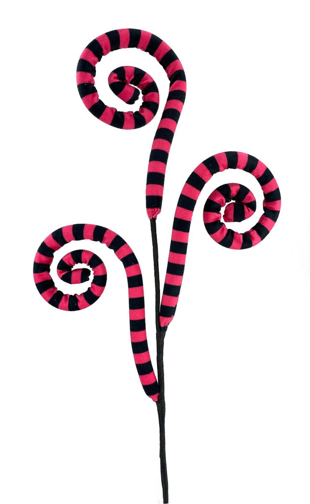 Black/Pink Stripe Spiral Curly Spray - 29" - 56945BTBK - The Wreath Shop