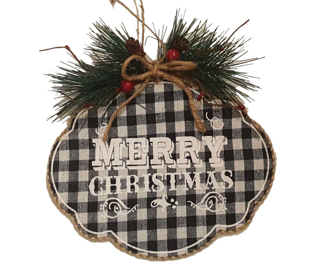 Black/White Check Plaid Merry Christmas Sign - 84567BKWT - The Wreath Shop
