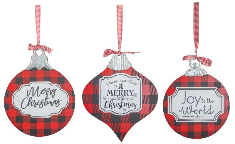Buffalo Check Christmas Ornament Signs - 11110 - Merry - The Wreath Shop