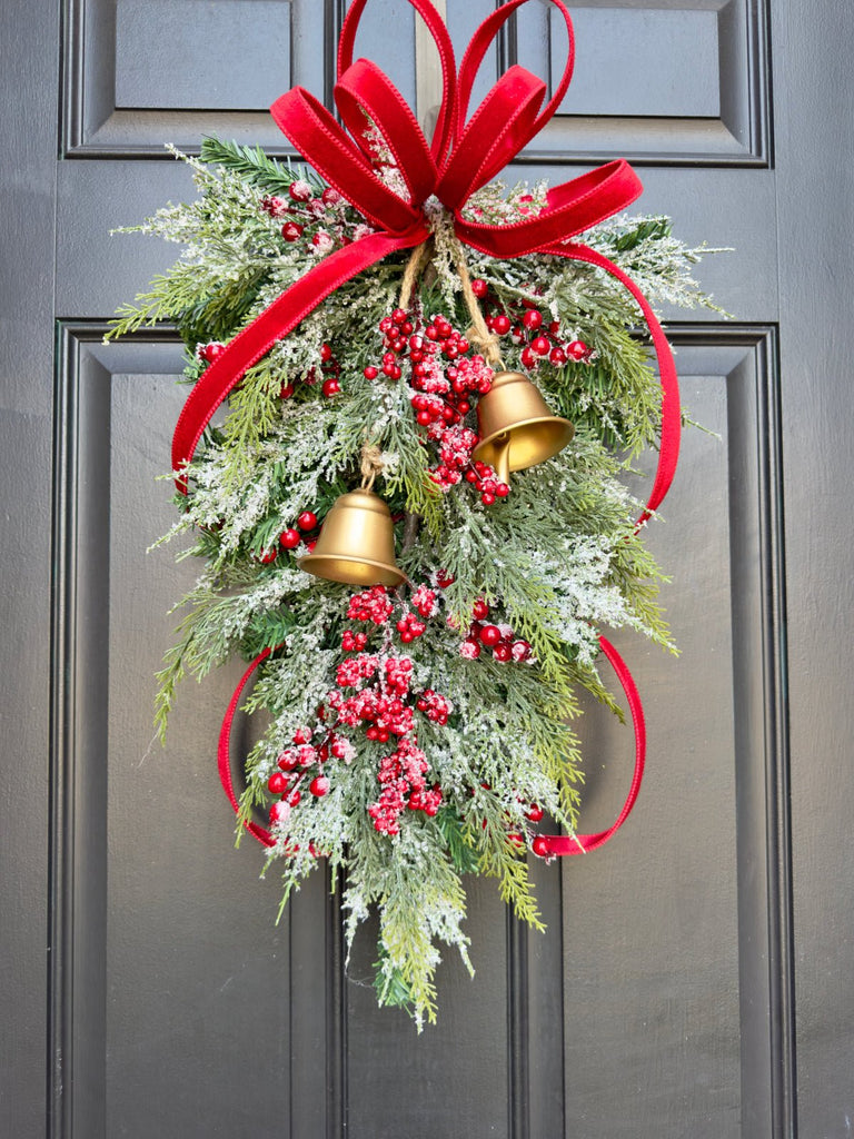 Christmas Greenery Swag with Gold Bells - Free Shipping - Gold Bell Swag - The Wreath Shop