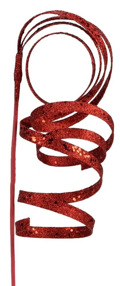 Curly Glitter Ribbon Pick: Red - XS982224 - The Wreath Shop