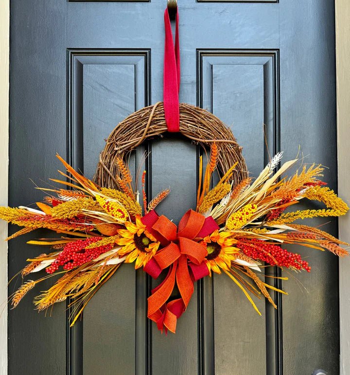 Fall Sunflower Grapevine Wreath - Free Shipping - Fall Sunflower Grapevine Wreath - The Wreath Shop