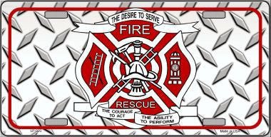Fire Fighter Rescue Metal License Plate Sign - LP-020 - The Wreath Shop