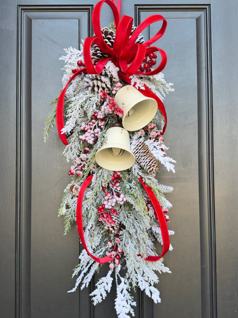 Flocked Christmas Swag with Bells - Free Shipping - Flocked Bell Swag - The Wreath Shop