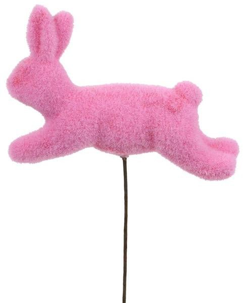 Flocked Rabbit Pick: Pink - HE722722 - The Wreath Shop