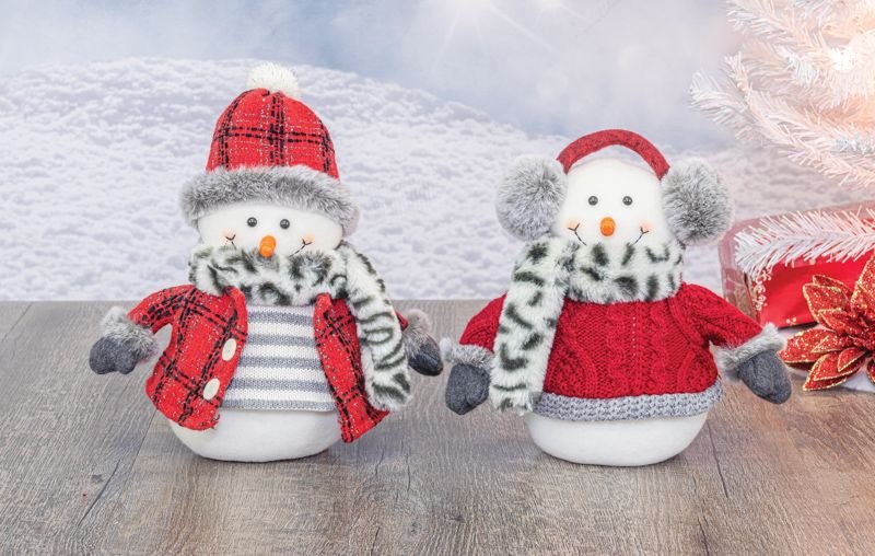 Fur Scarf Snowmen Sitters - 11672-hat - The Wreath Shop