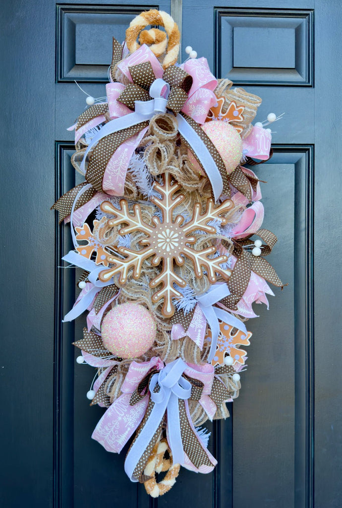 Gingerbread Snowflake Swag in Brown & Pink - Free Shipping -  - The Wreath Shop