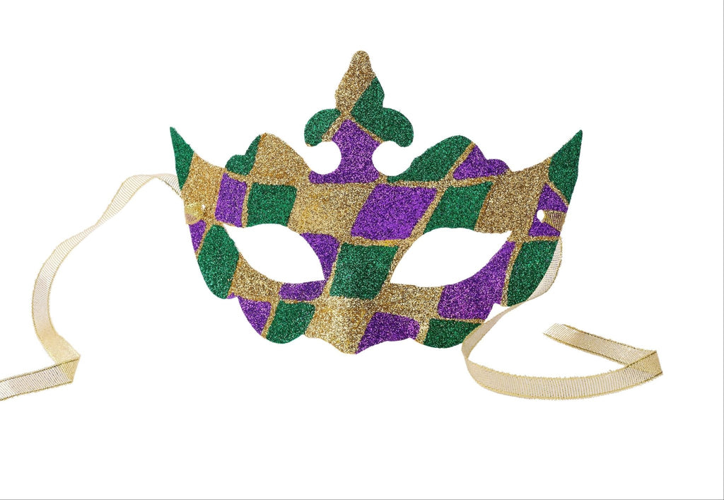 Glitter Check Mardi Gras Mask - HG1163 - The Wreath Shop