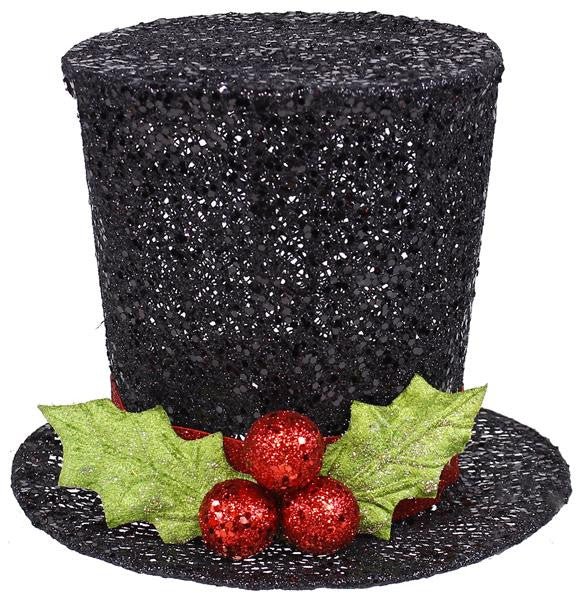 Glittered Holly Top Hat - 9" - XC9853 - The Wreath Shop