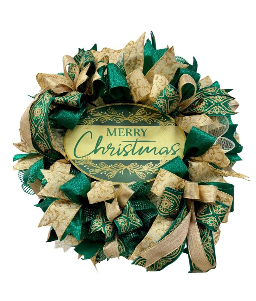 Green/Gold Merry Christmas Wreath Kit 2025 - Green/Gold Christmas Kit - The Wreath Shop