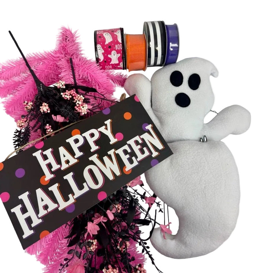 Pink Happy Halloween Wreath - Free Shipping - Pink Happy Halloween