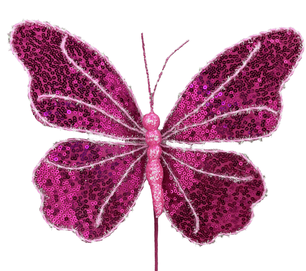 Hot Pink Sequin Butterfly Pick - 63578BT - The Wreath Shop