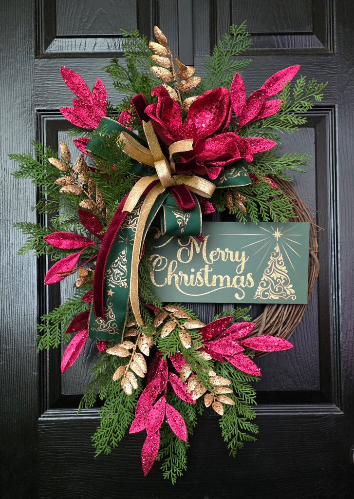 Hunter Green, Burgundy & Gold Wreath -  - The Wreath Shop