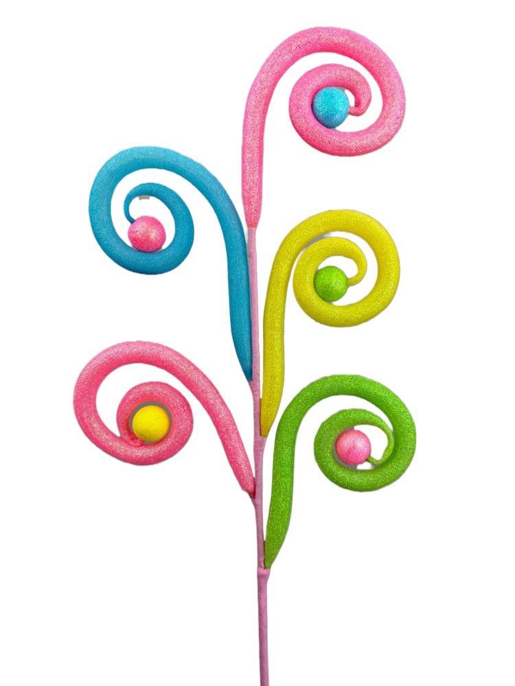 Large Curl Ball Spray: Pink/Blue/Ylw/Grn - 63393MULTI - The Wreath Shop
