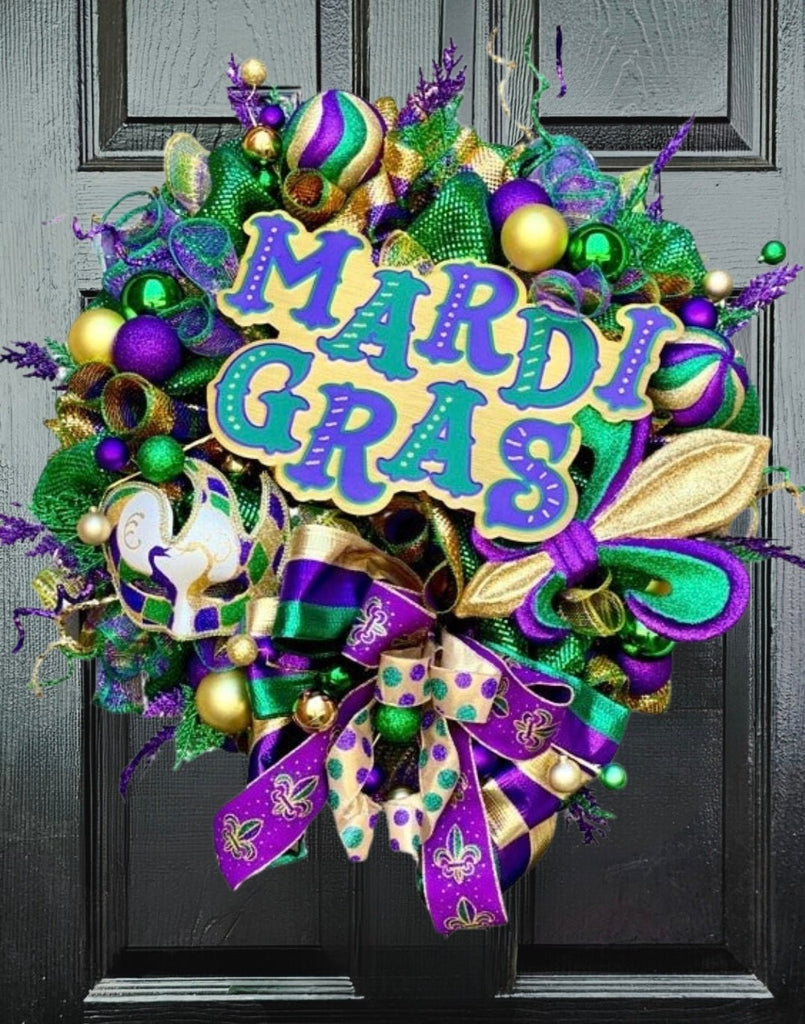 Lg Mardi Gras Wreath - Free Shipping - Lg Mardi Gras Wreath - The Wreath Shop