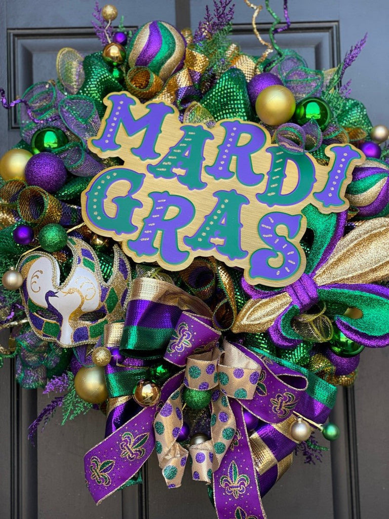 Lg Mardi Gras Wreath - Free Shipping - Lg Mardi Gras Wreath - The Wreath Shop