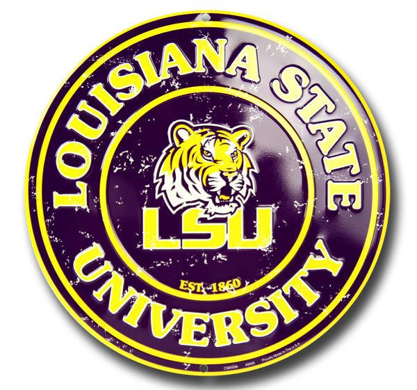 LSU - Louisiana State University Embossed Metal Circular Sign - CS60096 - The Wreath Shop