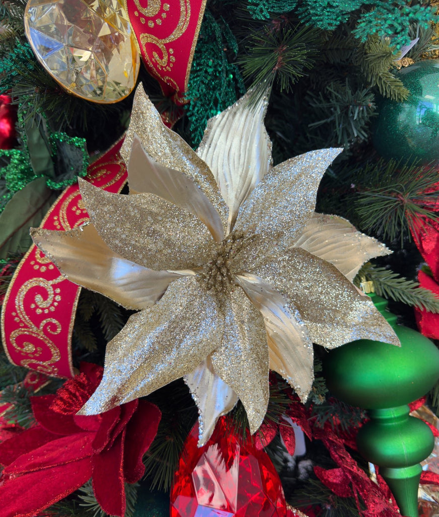 Metallic Glitter Champagne Poinsettia Stem - 86080CH - The Wreath Shop