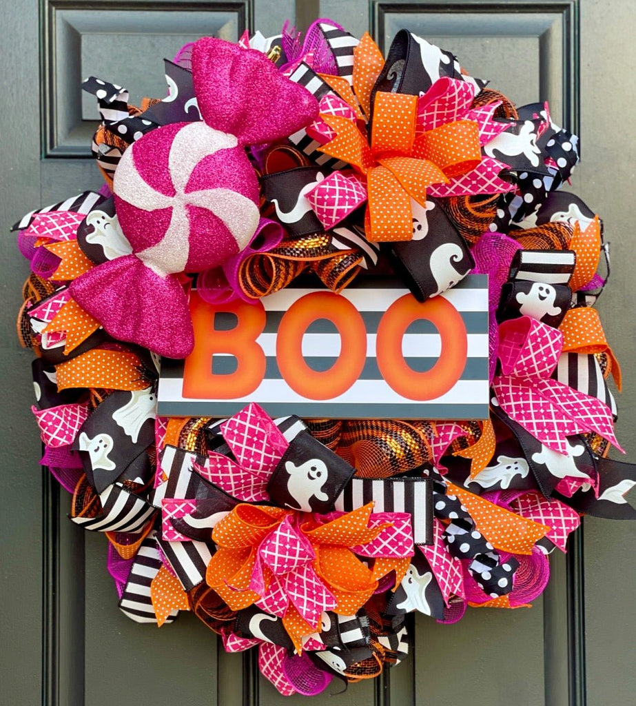 Pink Boo Halloween Wreath - Pink Boo Wreath - The Wreath Shop