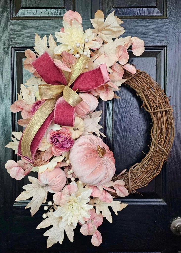 Pink Fall Floral Grapevine Wreath Kit - Pink Fall Floral Kit - The Wreath Shop