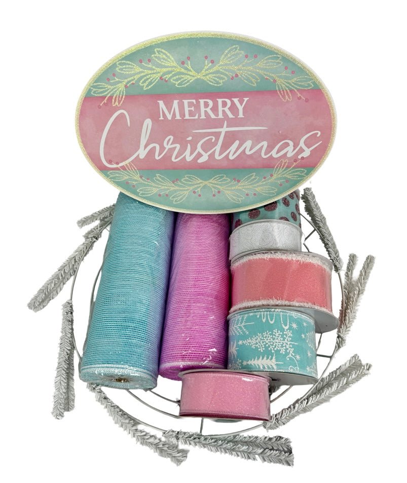 Pink/Blue Merry Christmas Wreath Kit - Pink Blue Merry Christmas - The Wreath Shop