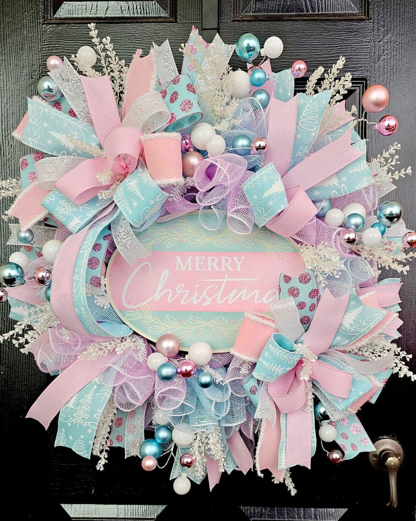 Pink/Blue Merry Christmas Wreath Kit - Pink Blue Merry Christmas - The Wreath Shop