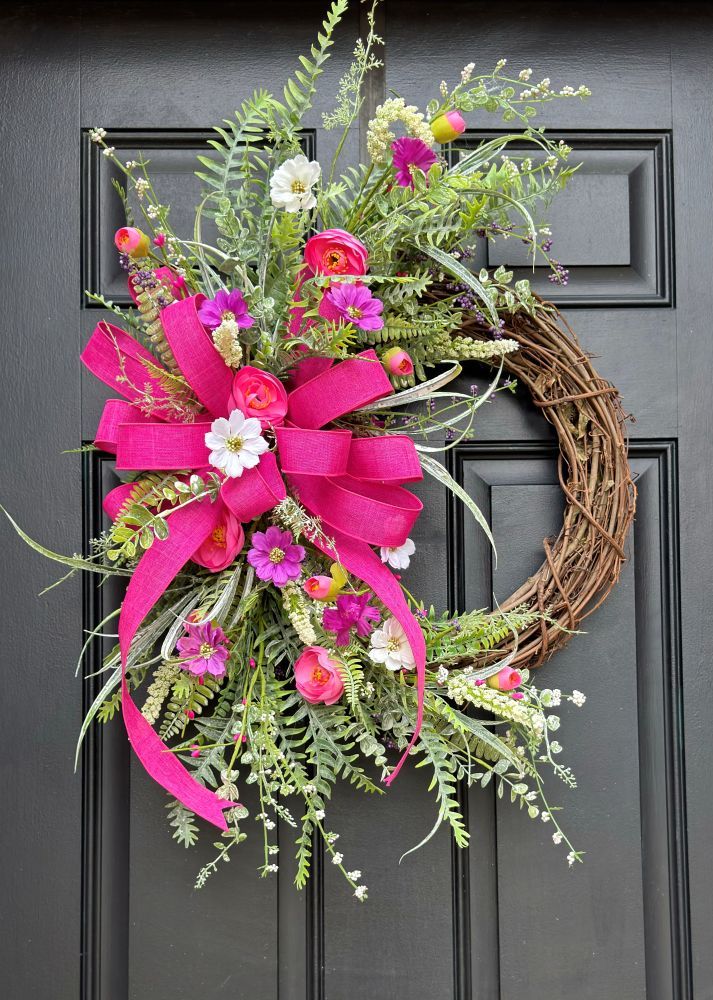 春のオーナメント Pink/Purple Floral Grapevine Wreath – The Wreath Shop