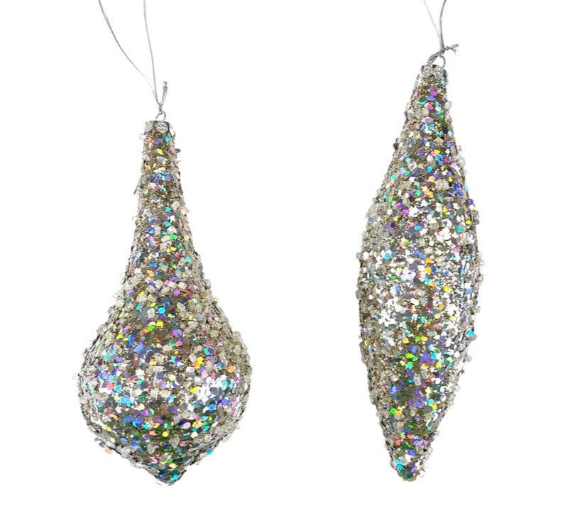Platinum Glitter Bead Ornaments, Set of 2 - XY529132 - The Wreath Shop