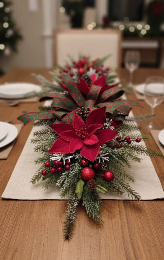 Red Poinsettia Centerpiece/Swag -  - The Wreath Shop