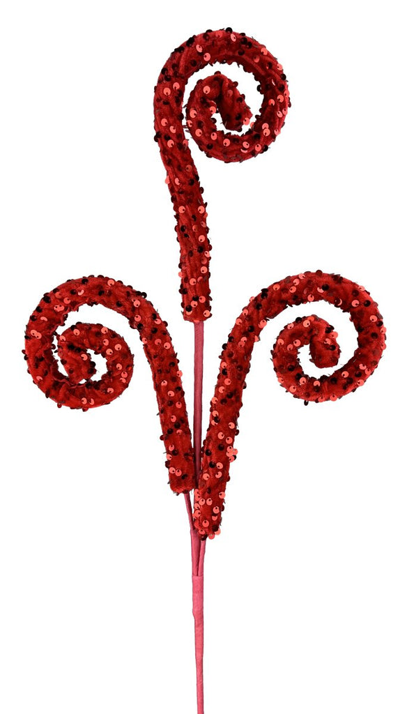 Red Sequin Spiral Curly Spray - 28" - 85921RD - The Wreath Shop