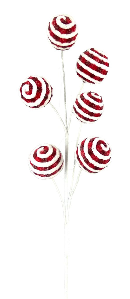 Red/Blk/Wht Stripe Chenille Ball Spray - 85199RDWT - The Wreath Shop