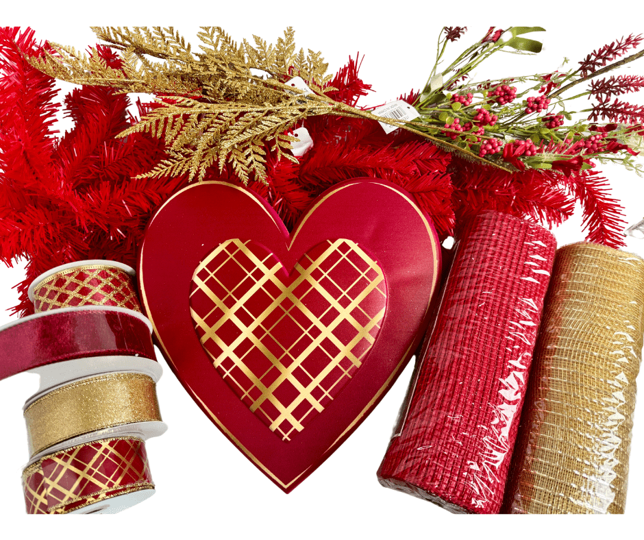 Red/Gold Plaid Heart Swag Kit - Plaid Heart Kit - The Wreath Shop