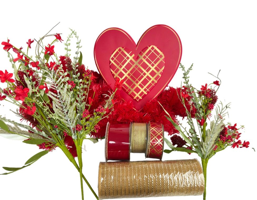 Red/Gold Plaid Heart Swag Kit - Plaid Heart Kit - The Wreath Shop