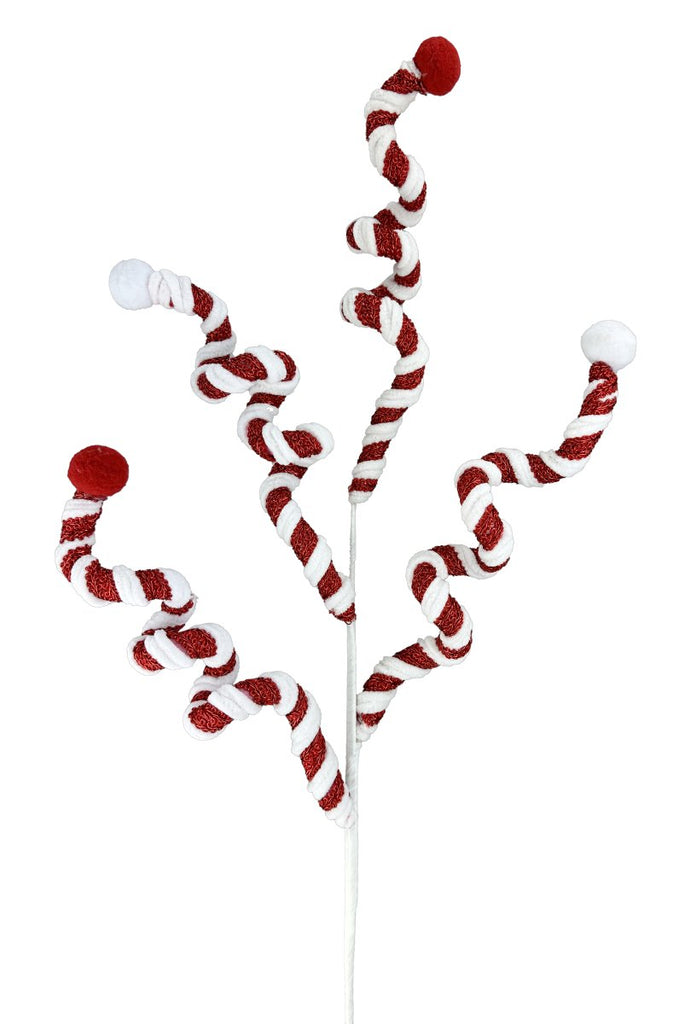 Red/White Peppermint Stripe Curly Spray - 28" - 86005RDWT - The Wreath Shop