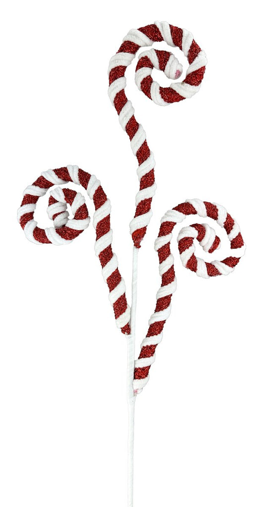 Red/White Peppermint Stripe Spiral Curly Spray - 28" - 86004RDWT - The Wreath Shop