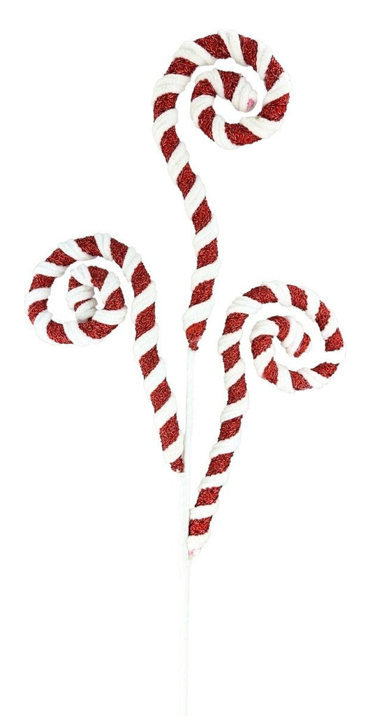 Red/White Peppermint Stripe Spiral Curly Spray - 28" - 86004RDWT - The Wreath Shop