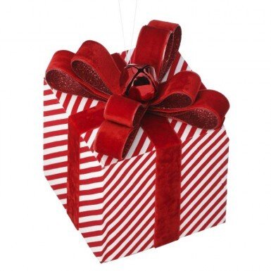 Red/Wht Glitter Stripe Gift Box Ornament - MTX70814 - The Wreath Shop