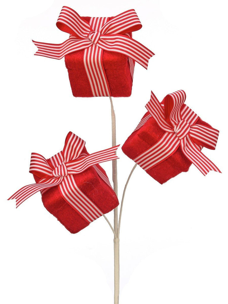 Red/Wht Velvet Gift Box Spray - MTX68903 RDWH - The Wreath Shop