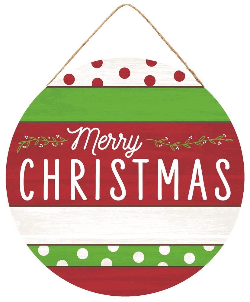 Round Merry Christmas Sign: Red/Wht/Lime - AP7063 - The Wreath Shop