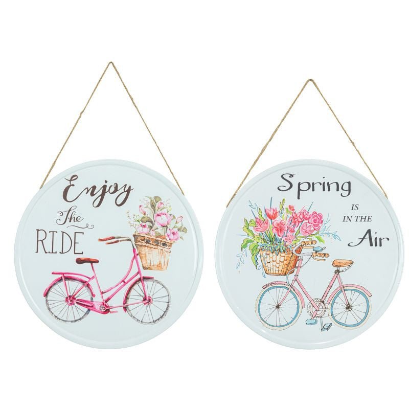 Round Metal Spring Bicycle Sign - 63089 - Enjoy - The Wreath Shop