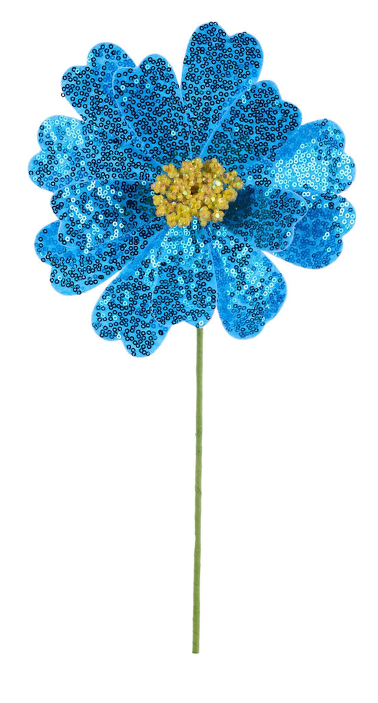 Sequin Flower Stem: Blue - FH814303 - The Wreath Shop