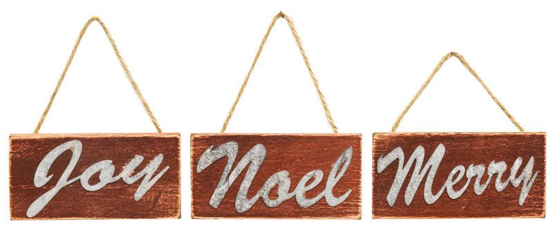 Small Rustic Wood Ornaments: Joy/Noel/Merry - 18350-joy - The Wreath Shop