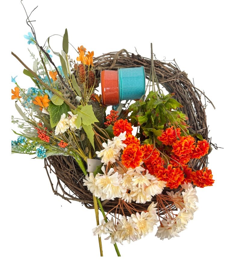 Teal/Rust/Cream Grapevine Wreath Kit - Teal Rust Cream Wreath Kit - The Wreath Shop